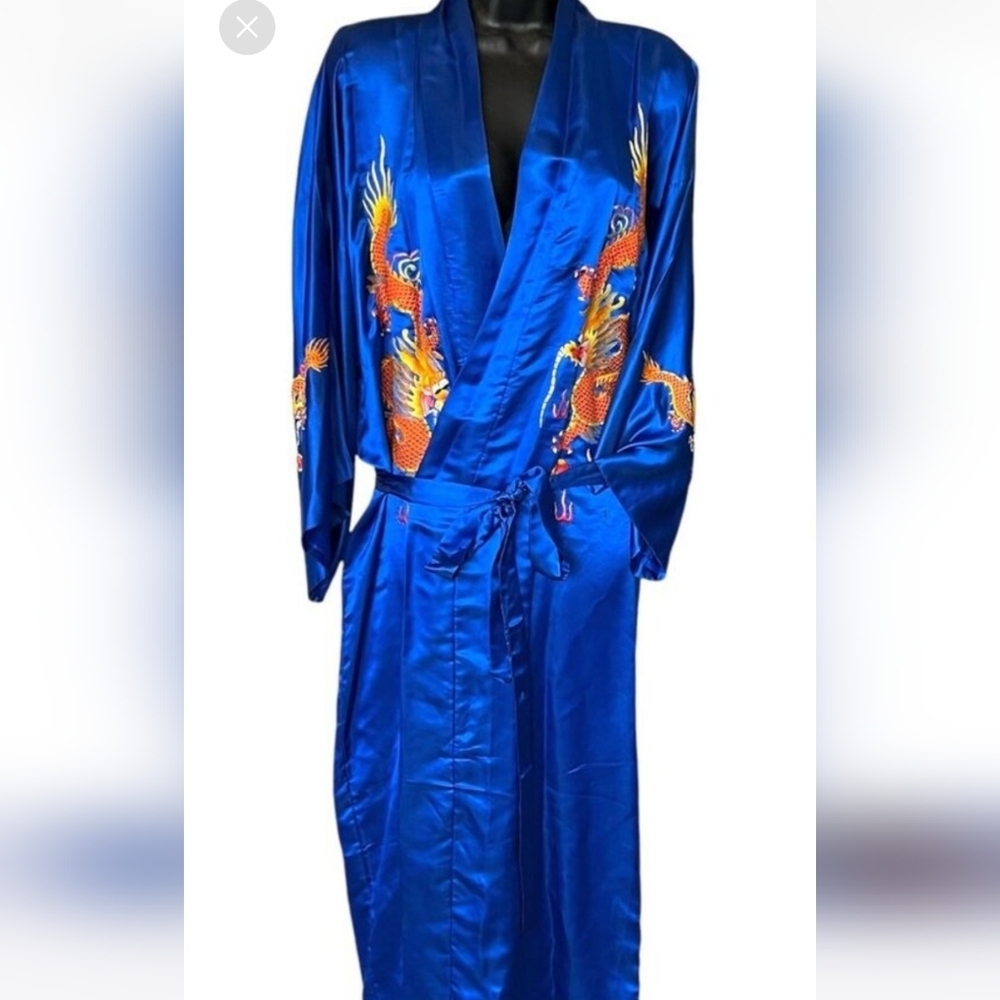 NWT Vintage Golden Bee Sizw Small Blue Dragon Embroidered Robe Made In China